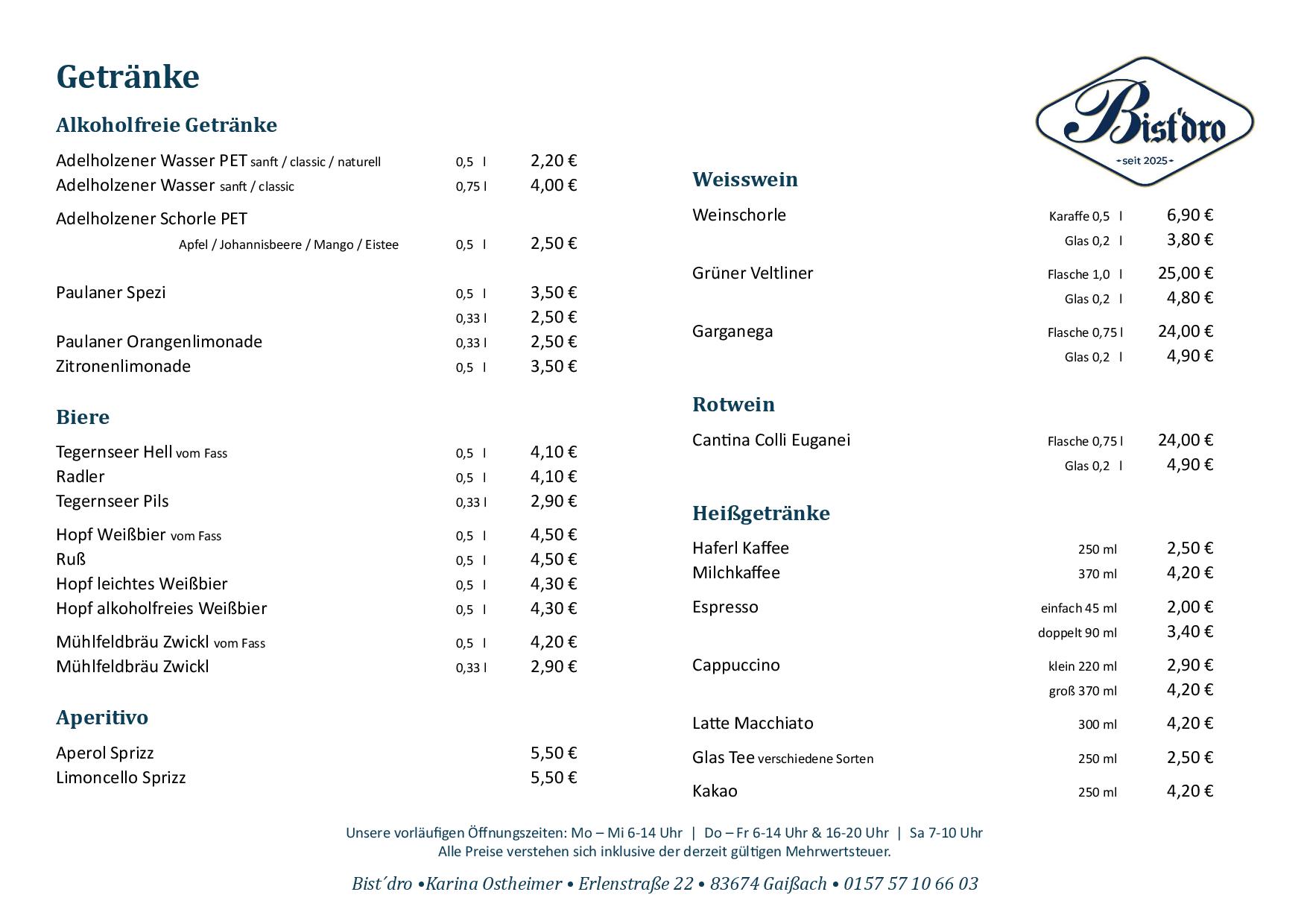 Vorschau Getränkekarte